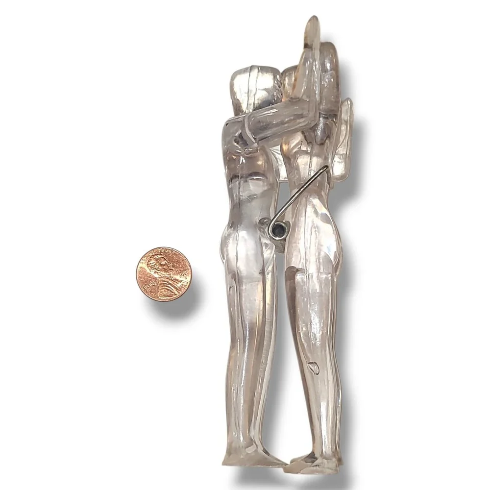 Vintage Clear Lucite Naughty Lovers Jumbo Paper Clip Clamp‎ Hong Kong